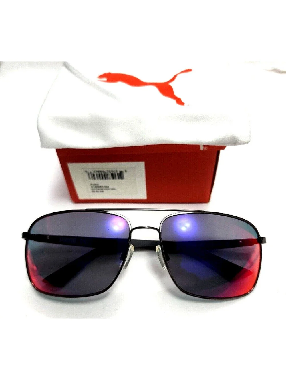 PUMA PU0006S 004 Flexstyle Gunmetal Square Sunglasses 59-16 135 New Box Pouch